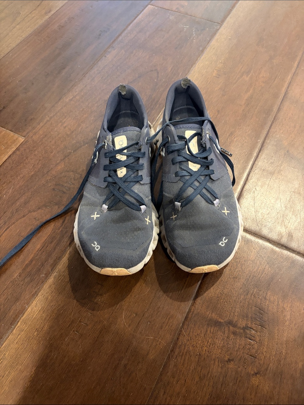 On Cloud Women's Navy Athletic Running Shoes with Beige Accents